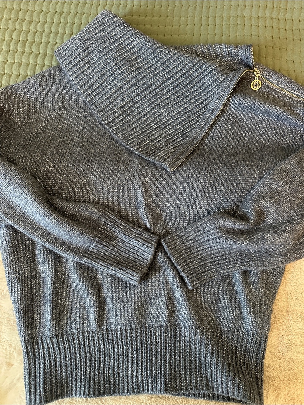 White House Black Market Denim Blue Fold-Over Collar Turtleneck Sweater Size M